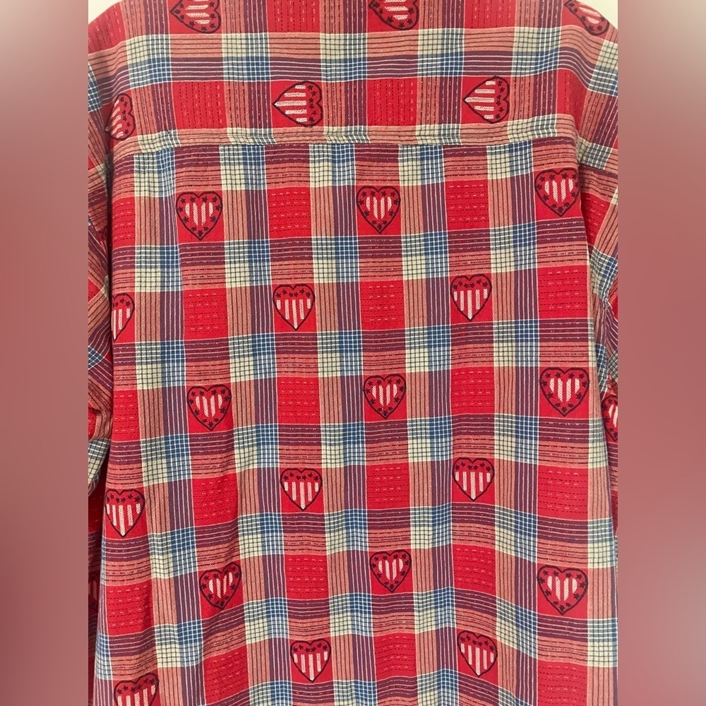 C.S.T Sport Vintage Red White & Blue Embroidered Heart Zip Up Blouse Cotton 3X - Picture 5 of 6